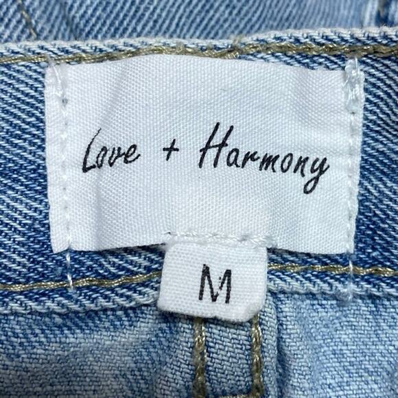 Love + Harmony Blue High Waisted Frayed Raw Hem Bermuda Denim Jeans Shorts Sz M - Picture 4 of 5